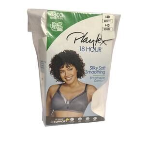 Playtex 18 Hour Silky Soft Smoothing Cool & Breathable Wireless Bra White 44D